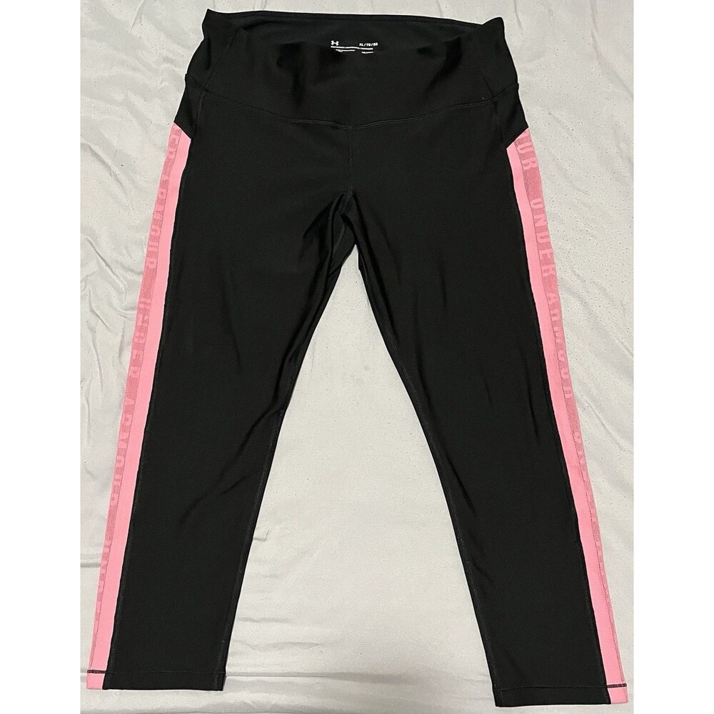 Under Armour HeatGear compression leggings Size XL Black Pink Side Panels